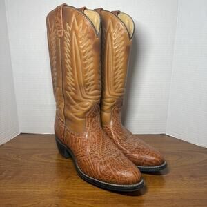 Men’s Vintage Tan Bullhide / Brown Leather Cowboy Boots Sz 9 B